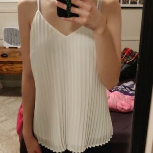 A New Day White Camisole S Small Pleated Ivory Fully Lined Tank Adjustable Strap